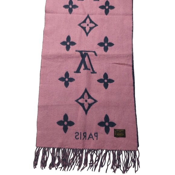 LOUIS VUITTON Reykjavik Navy Blue & Lavender Reversible Cashmere Scarf Pre-Owned - Picture 5 of 11